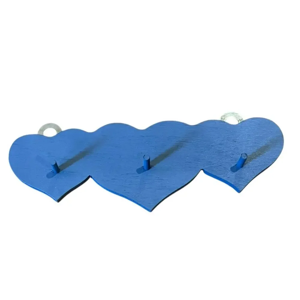 2 Mini Blue WWood Hearts Shelf With Hooks Pegs Country Cottage Granny